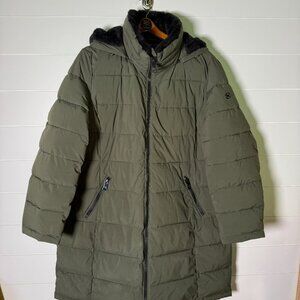 Andrew Marc Stretch Long Puffer Coat Olive Green and Black Size 2X